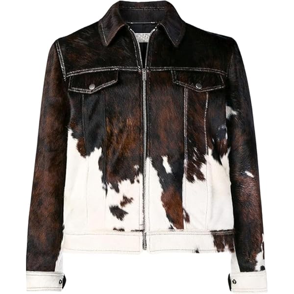 Men's Real Cow Hair on Leather Jacket, Cow Skin Print Pony